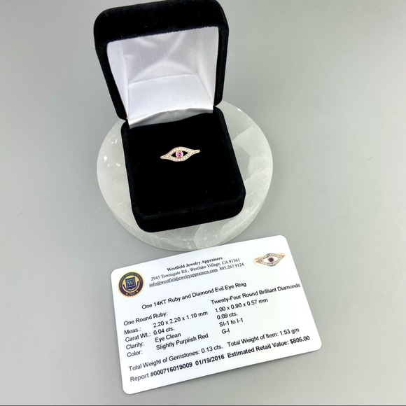 Incredible Ruby Diamond Evil Eye Ring 14 kt Gold Witchcraft Protection 7 - Picture 10 of 10